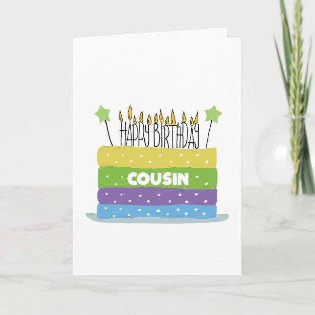 Für Cousin Cake and Candles Happy Birthday Card Karte (Vorderseite)
