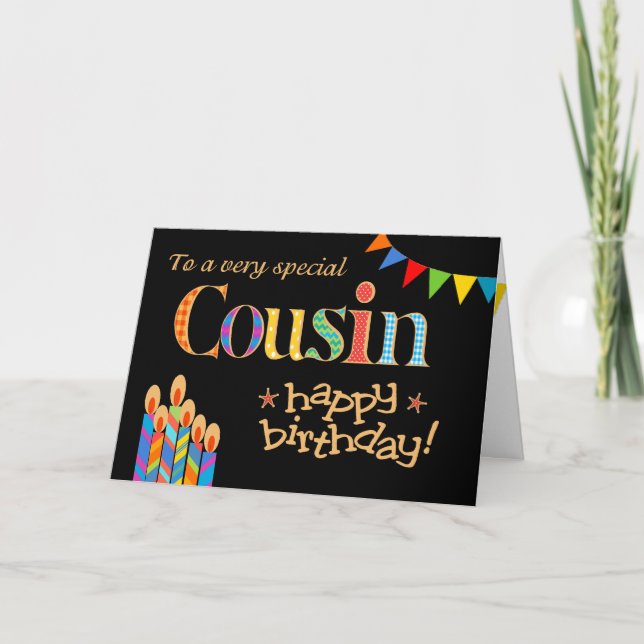 Für Cousin Chic Candles, Bunting Birthday Card Karte (Vorderseite)
