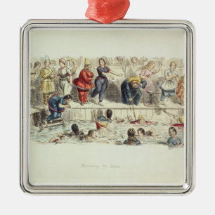Für Damen schwimmen, 1844 (litho) Silbernes Ornament