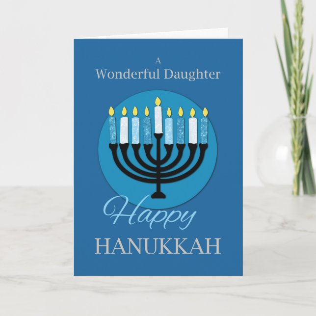 Für Daughter Hanukkah Menorah auf dunkelblau Karte (Vorderseite)