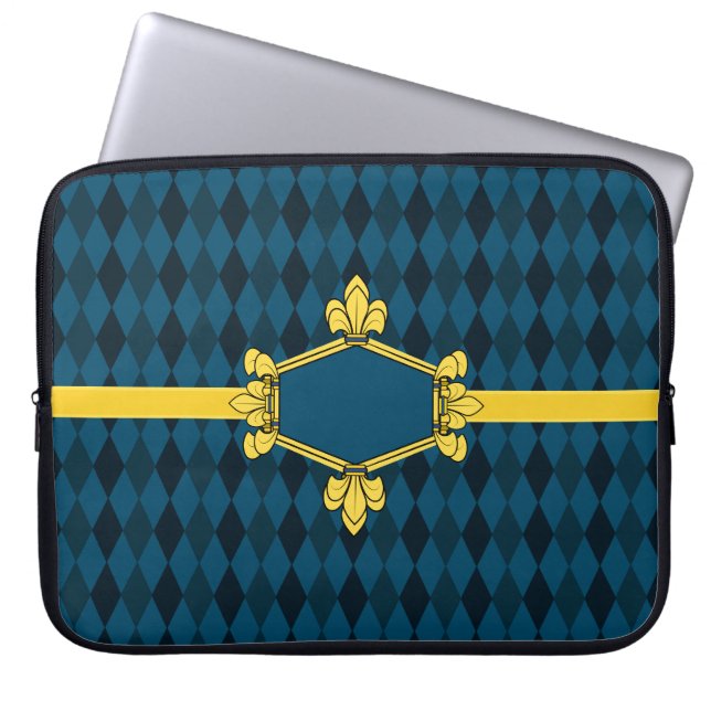 Fur de lis, Gold, blauer Diamant, Initialen/Name h Laptopschutzhülle (Vorderseite)