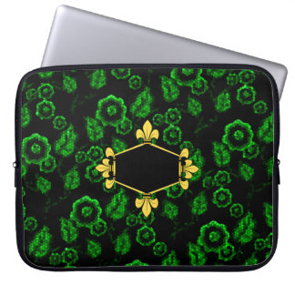 Fur de lis, gold/grün, floral/mosaik, Initialen hi Laptopschutzhülle