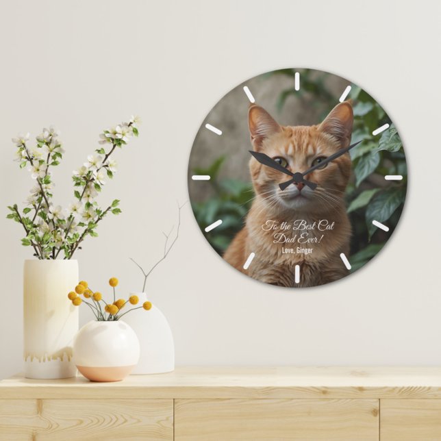 Für den besten Cat Vater je benutzerdefiniertes Fo Große Wanduhr (Von Creator hochgeladen)