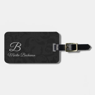 für den Reisenden Black Damask Mit Monogramm Gepäckanhänger