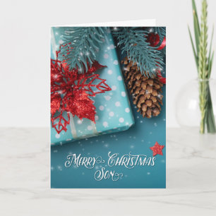 Für den Sohn Frohe Weihnachtsgrüße Blau und Rot Feiertagskarte