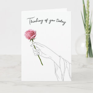 Für Dich Denkend Hand hält eine rosa Rose Karte