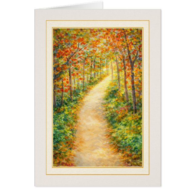 Für Dich denkend Trauerkarte Herbstwaldweg (Vorne)