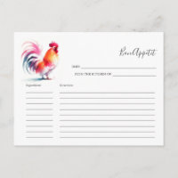Für die Bride Recipe Card Rooster