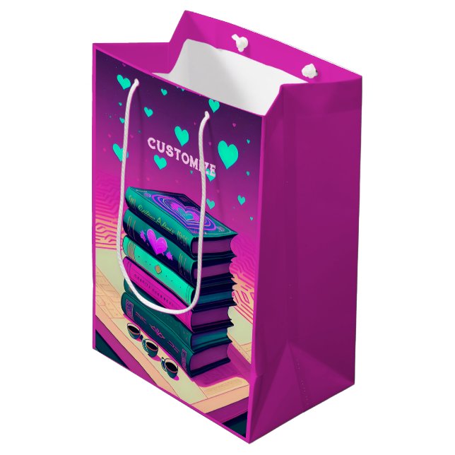 Für die Liebe der Bücher rosa Mittlere Geschenktüte (Vorderseite Schrägansicht)