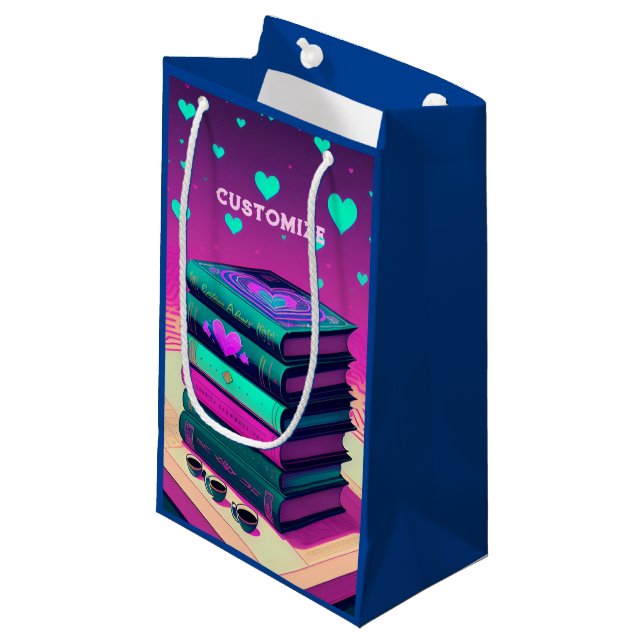 Für die Liebe von Büchern rosa und Aquamarin Kleine Geschenktüte (Vorderseite Schrägansicht)