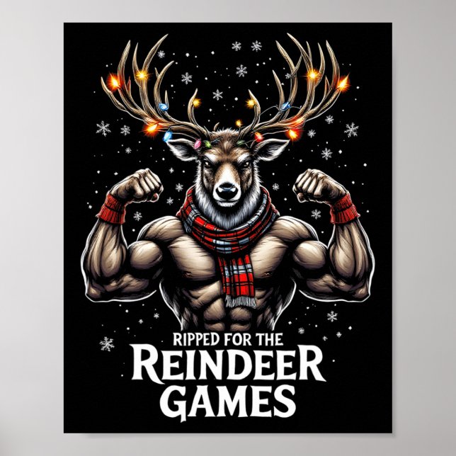 Für die Spiele gerissen Funny Christmas Gym Workou Poster (Vorne)