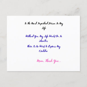 Für die wichtigste Person in meinem Leben Feiertagspostkarte