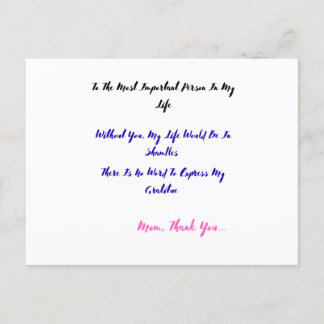 Für die wichtigste Person in meinem Leben Feiertagspostkarte