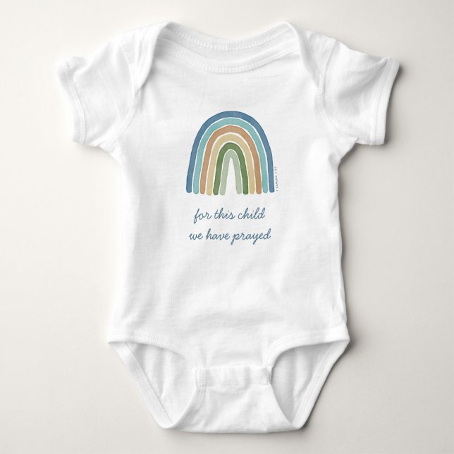 Für dieses Kind beteten wir Boho Rainbow Blue Baby Strampler (Vorderseite)