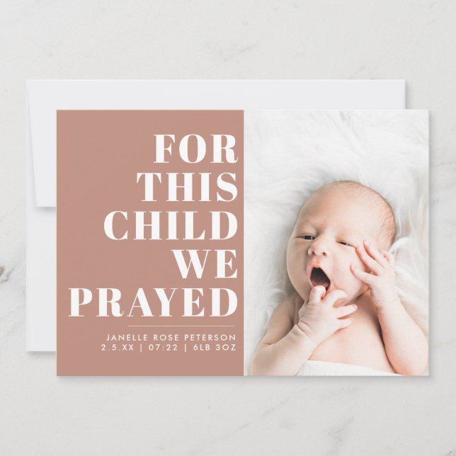Für dieses Kind beteten wir die Schrift Tan Foto G Ankündigung (Vorderseite)