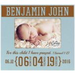 Für dieses Kind müssen Sie den blauen Bildrahmen b<br><div class="desc">Willkommen die neue Ergänzung der Welt mit diesem schönen Gedenkrahmen. Mit dem Namen,  Geburtsdatum,  Gewicht und Länge des Kindes verziert,  wird dies sicher als sentimentale Erinnerung eines fröhlichen Anlasses dienen. Vollständig mit Vers "'Für dieses Kind habe ich gebetet' - 1 Samuel 1:27".</div>