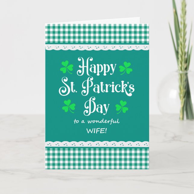 Für Ehefrau St Patrick's Kleeblatts Grüne Karos Karte (Vorderseite)