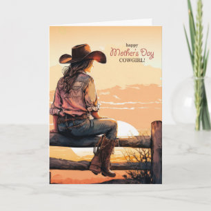 für eine Cowgirl am Muttertag Ranch Sonnenuntergan Feiertagskarte