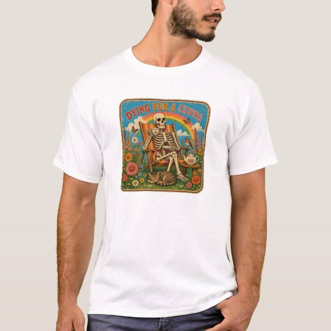 Für eine Tasse Tee sterbend Retro-Skelett-Tee (Vorderseite)