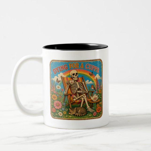 Für eine Tasse Tee sterbend Retro-Skelett-Tee (Links)