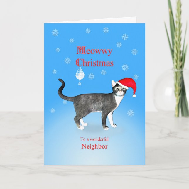 Für einen Nachbar Meowwy Weihnachtskatze Feiertagskarte (Vorderseite)