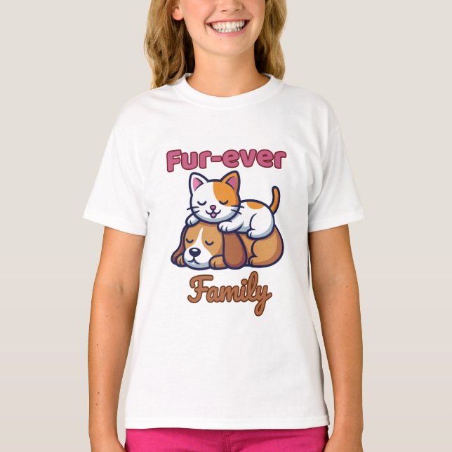 Fur‑ever Family - Adorable Cat & Dog Design T-Shirt (Vorderseite)