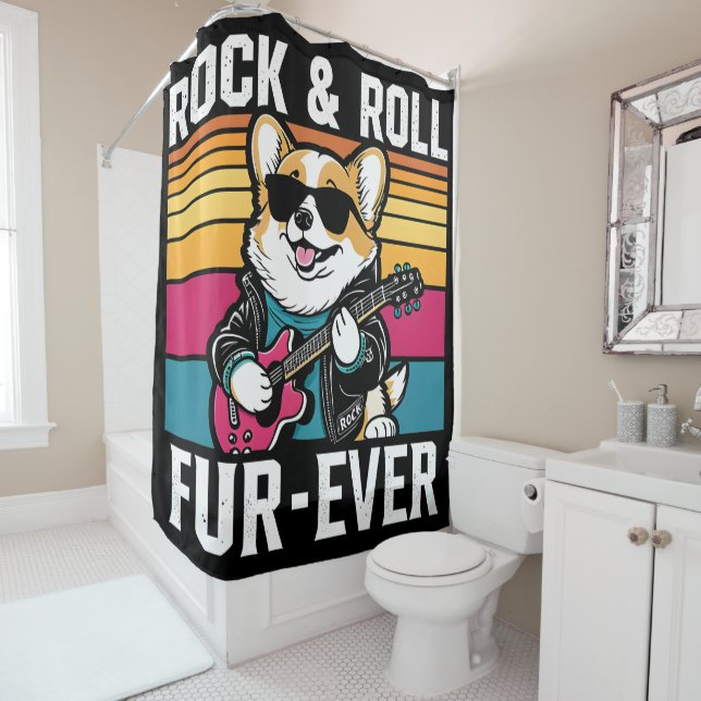 Fur-Ever Rock & Roll With A Rockin Corgi Duschvorhang (Beispiel)