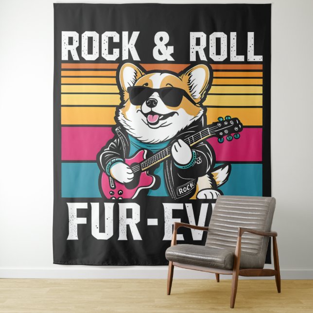 Fur-Ever Rock & Roll With A Rockin Corgi Wandteppich (Beispiel)
