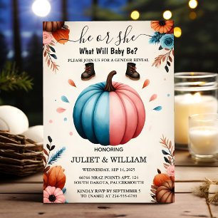 Für Farm Pink Blue Fall Girl Pumpkin Gender Reveal Einladung