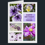 Für Freunde, Lavender hues Blumengeburtskarte<br><div class="desc">Ein Garten mit Blume in Lavendeltönen und -tönen. Eine Sammlung von wunderschönen Blume wie Lavendel,  Petunia,  Pansy,  Kap-Daisy und japanische Anemone...  Eine Geburtstagskarte für einen wunderbaren Freund. Moderner Look. Innerhalb der Karte ist ein schöner Vers. Copyright Norma Cornes</div>