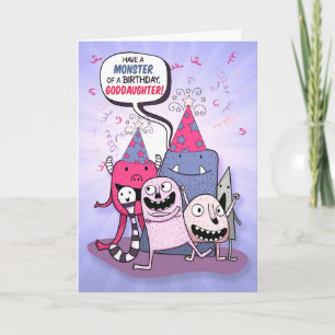 für Godtochter Pink und Lila Monster Geburtstag Karte