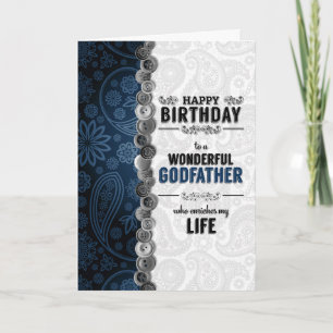 für Godvater Birthday Blue Paisley mit Buttons Karte