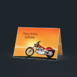 Für Godvater, Motorrad-Sonnenuntergang Geburtstag- Karte<br><div class="desc">Ein Motorrad ähnlich einem Harley stehend am Meer mit einem herrlichen orangefarbenen Sonnenuntergang. Eine tolle Karte für jeden,  der gerne Fahrrad und Motorräder mag. Sehen Sie die ganze Kartenauswahl für Altersgruppen und Beziehungen in meinem Geschäft. Urheberrecht an allen Werken Norma Cornes</div>