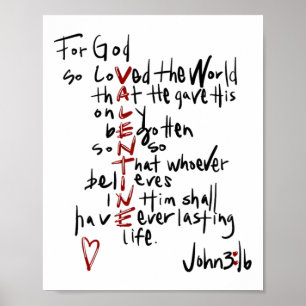Für Gott hat die Welt so geliebt Bibelvers Jesus i Poster