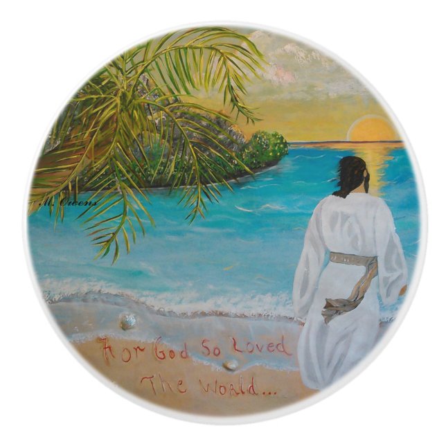 "Für Gott so liebte die Welt..." Türknopf Keramikknauf (Vorderseite)