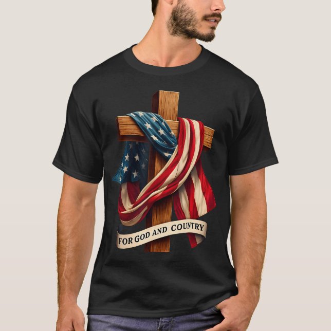 Für Gott und Land Kreuz Christliche Patriotik Jesu T-Shirt (Vorderseite)