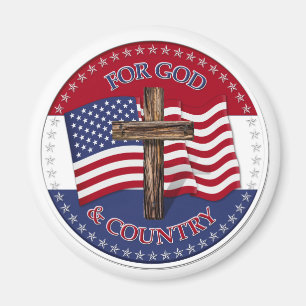 Für Gott und Land - Kreuz mit 50 Sternen US-Flagg Magnet