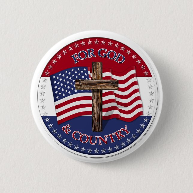 Für Gott und Land - Kreuz mit 50 Sternen US-Flagge Button (Vorderseite)