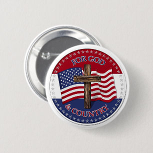 Für Gott und Land - Kreuz mit 50 Sternen US-Flagge Button