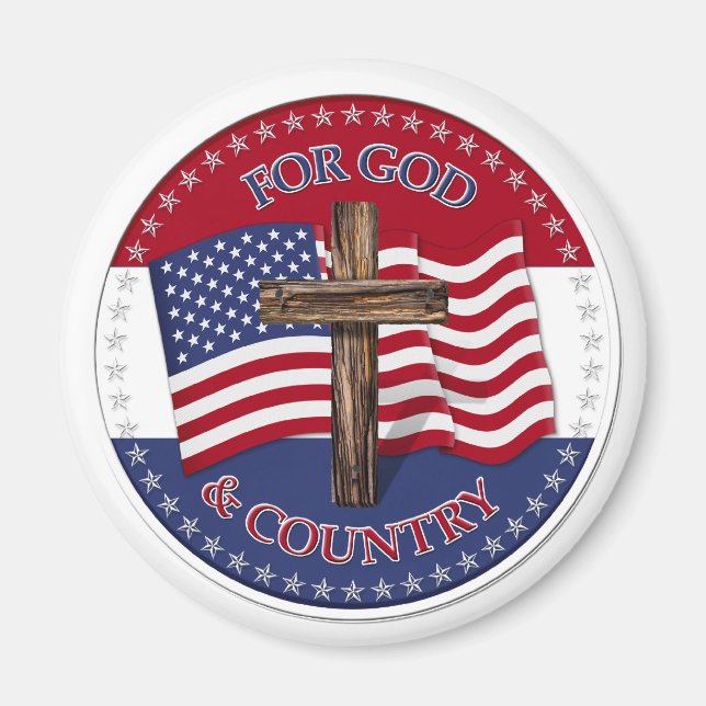 Für Gott und Land - Kreuz mit 50 Sternen US-Flagge Magnet (Vorne)