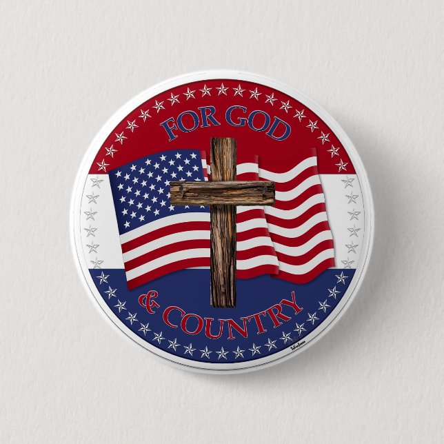 Für Gott und Land mit Cross und USA-Flagge Button (Vorderseite)