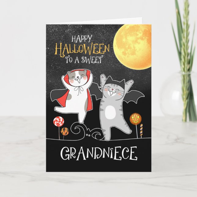 für Grandniece PURRfect Halloween Tanzkatzen Feiertagskarte (Vorderseite)