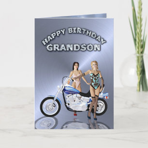 Für Grandson Geburtstag mit Mädchen und Motorrad Karte