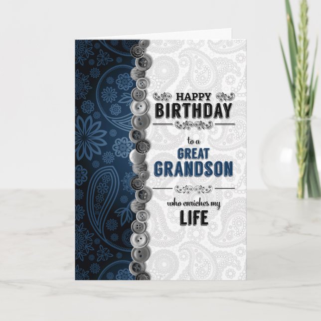 für Groß Grandson Birthday Blue Paisley Karte (Vorderseite)