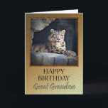 Für Groß Grandson ein Geburtstag mit Schneeleopard Karte<br><div class="desc">Eine Geburtstagskarte für einen Großen Enkel,  der einen Regalschneeleopard in seiner Höhle zeigt.</div>