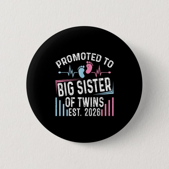 Für große Schwester von Twins Est 2026 Babyshow be Button (Vorderseite)