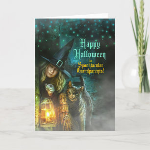 für Großeltern Hexe und Katze Halloween Feiertagskarte
