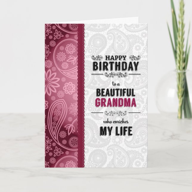 für Großmutter's Birthday Pink Hearts and Paisley Karte (Vorderseite)