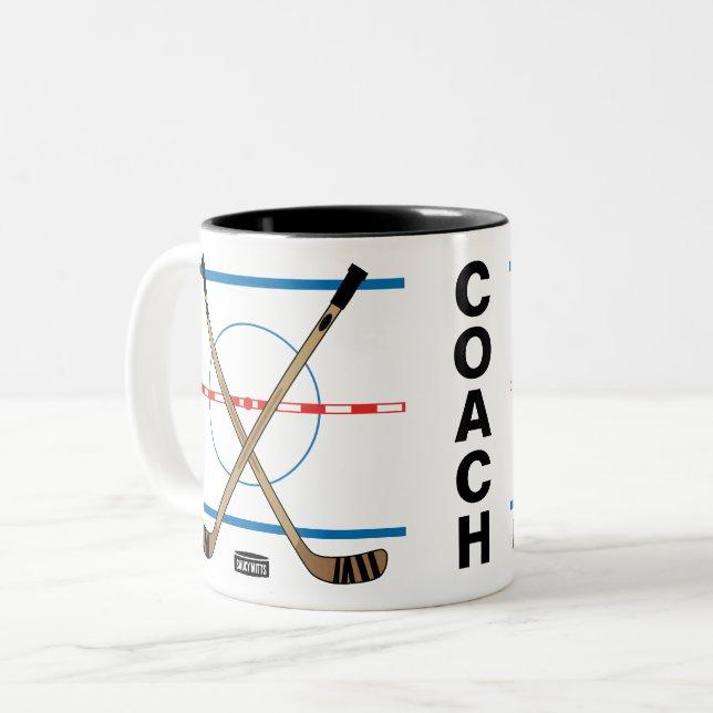 für Hockey-Coach Hockey-Sticks im Center Ice Zweifarbige Tasse (Vorderseite Links)