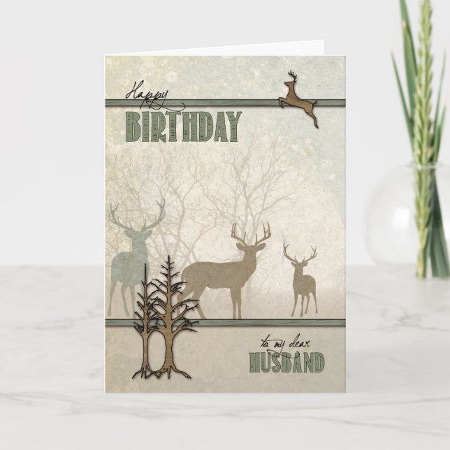 für Husband Deer im Wald Geburtstag Karte (Vorderseite)